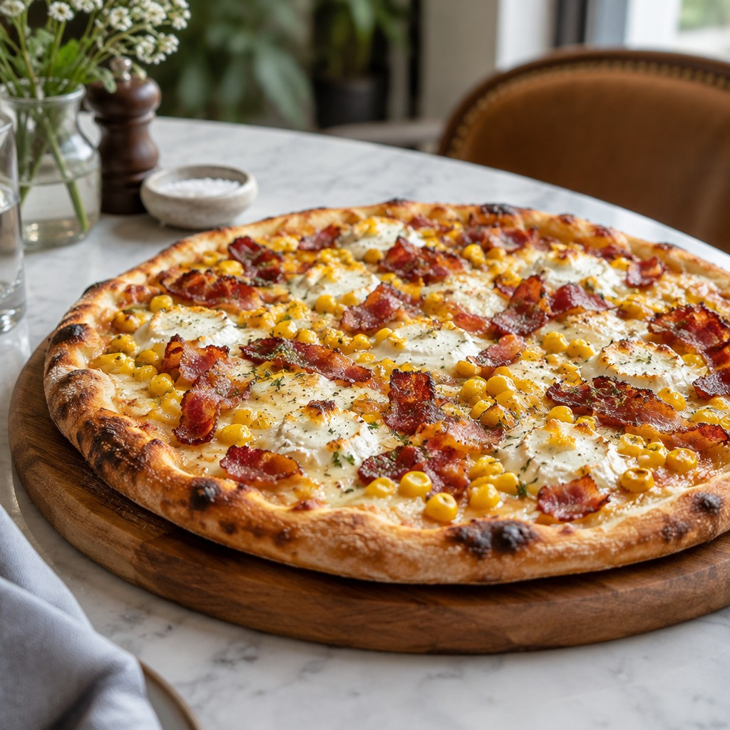 Pizza tocineta con maíz